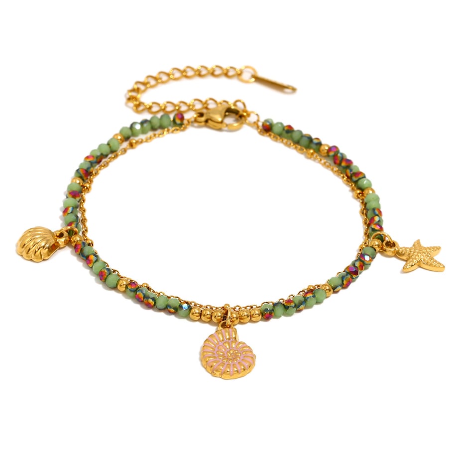 Oceanic Stainless Steel Gold Color Beaded Bracelets 
