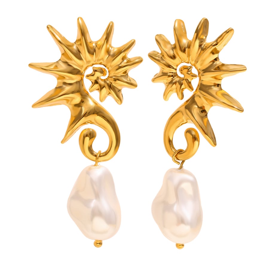 1 Paar einfache Serie Retro Schildkröte Edelstahl Gold Farbe künstliche Perle Damen Tropfen Ohrringe 