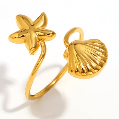 Starfish & Shell Stainless Steel Gold Color Adjustable Rings h5 