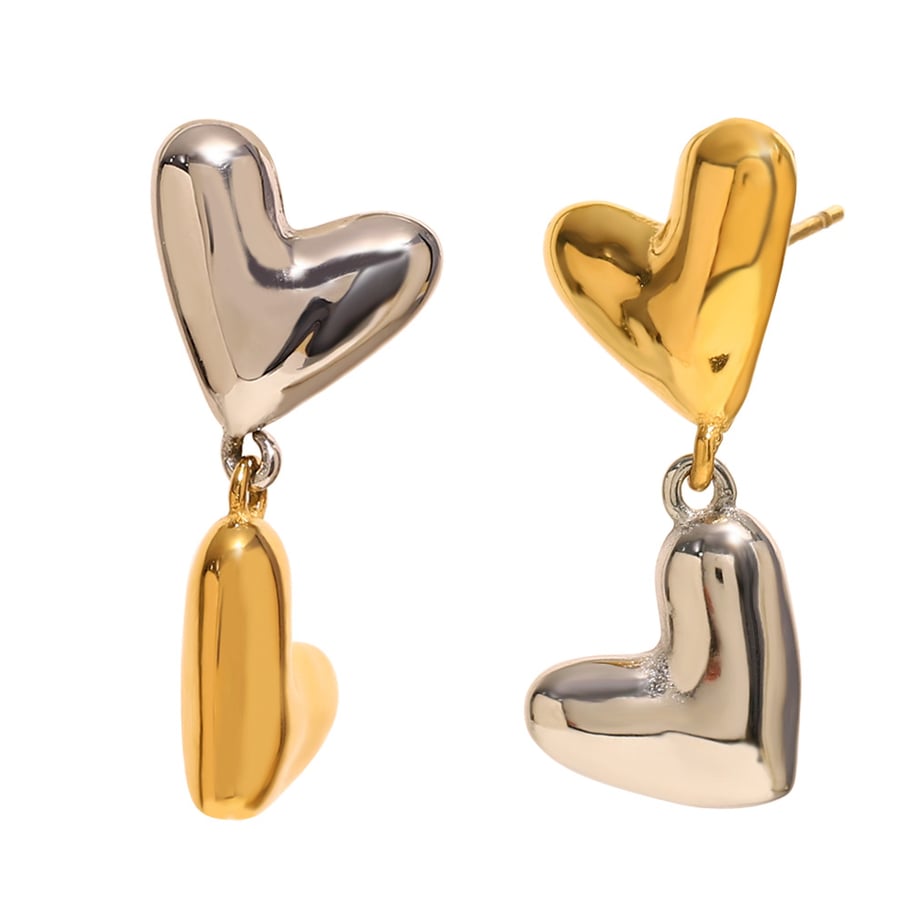 Retro Heart Stainless Steel Gold & Sliver Color Mixed Drop Earrings 
