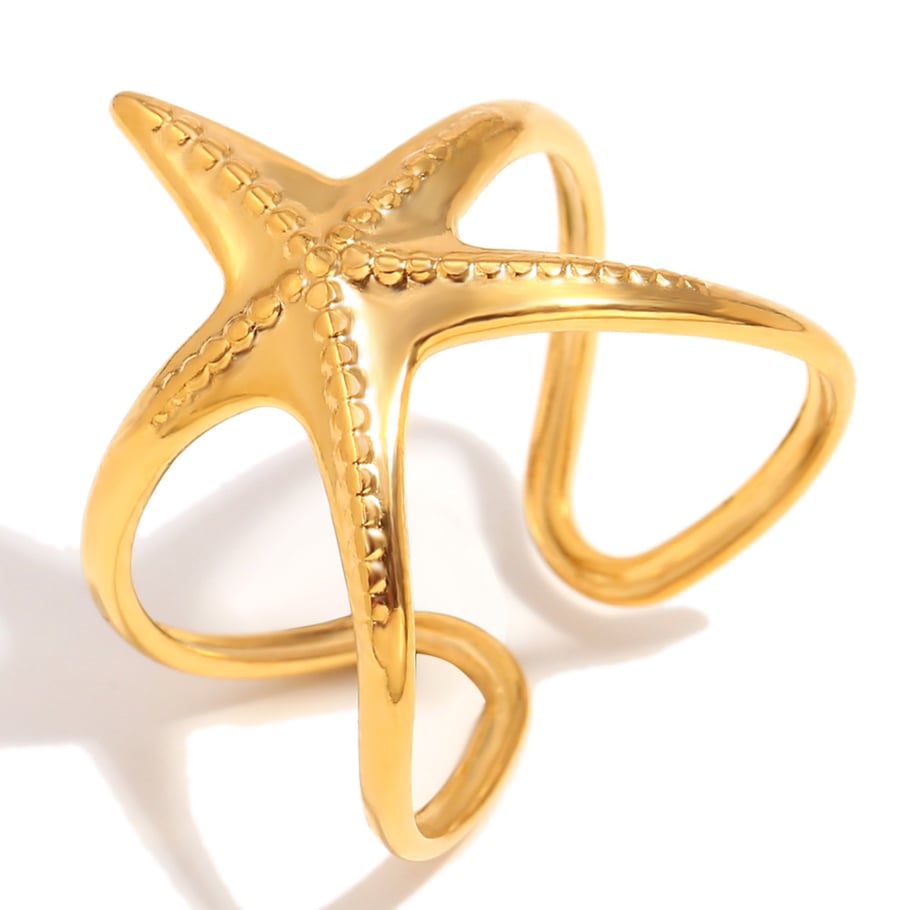 Starfish Stainless Steel Gold Color Adjustable Rings 