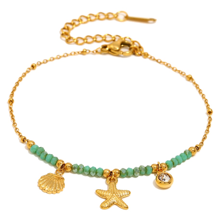 1 Stück Simple Series Vacation Turtle Edelstahl Goldfarbe Naturstein Damen Charm Armbänder 