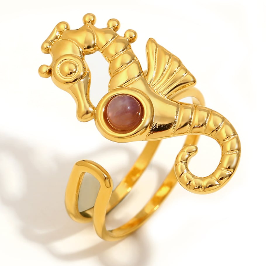 Seahorse Stainless Steel Gold Color Adjustable Rings 