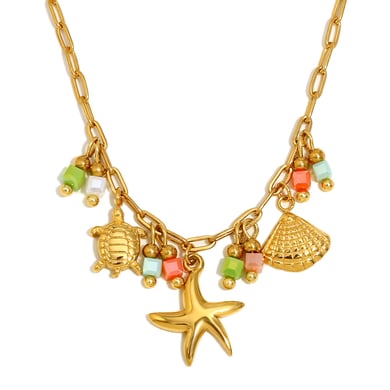Starfish & Turtle Stainless Steel Gold Color Pendant Necklaces h5 