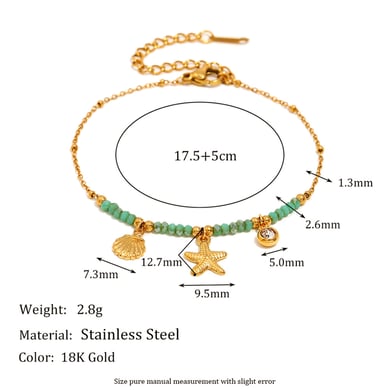 1 Stück Simple Series Vacation Turtle Edelstahl Goldfarbe Naturstein Damen Charm Armbänder h5 Bild2