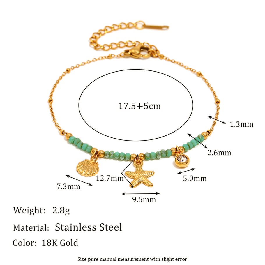 1 Stück Simple Series Vacation Turtle Edelstahl Goldfarbe Naturstein Damen Charm Armbänder Bild2