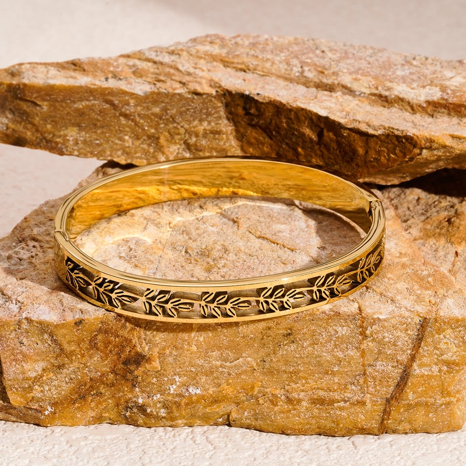 1 Piece Delicate Series Natural Leafs Stainless Steel Gold Color Women's Bangles Picture2