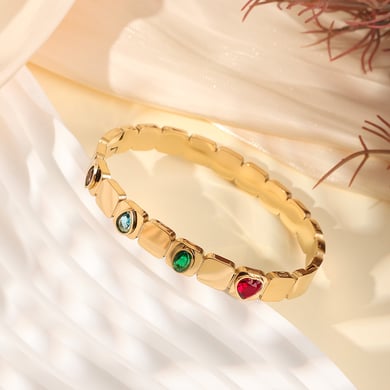 1 Piece Luxurious Series Elegant Colorful Heart Stainless Steel Gold Color Women's Bangles h5 Picture2