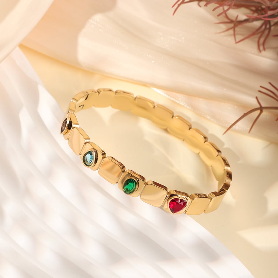 1 Piece Luxurious Series Elegant Colorful Heart Stainless Steel Gold Color Women's Bangles Picture2