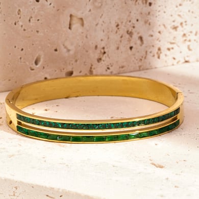 1 Piece Luxurious Series Simple Double Lines Stainless Steel Gold Color Women's Bangles h5 Picture2