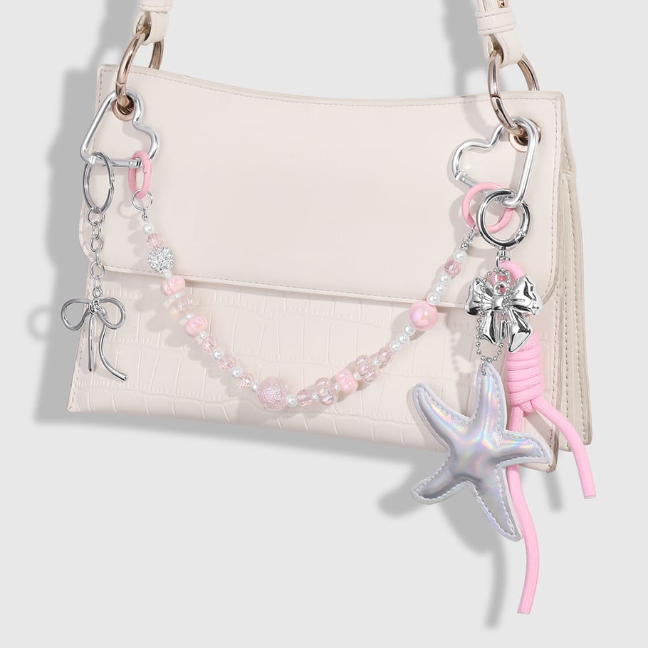 Sweet Leather Starfish Beaded Chain Women's Bag Charms 