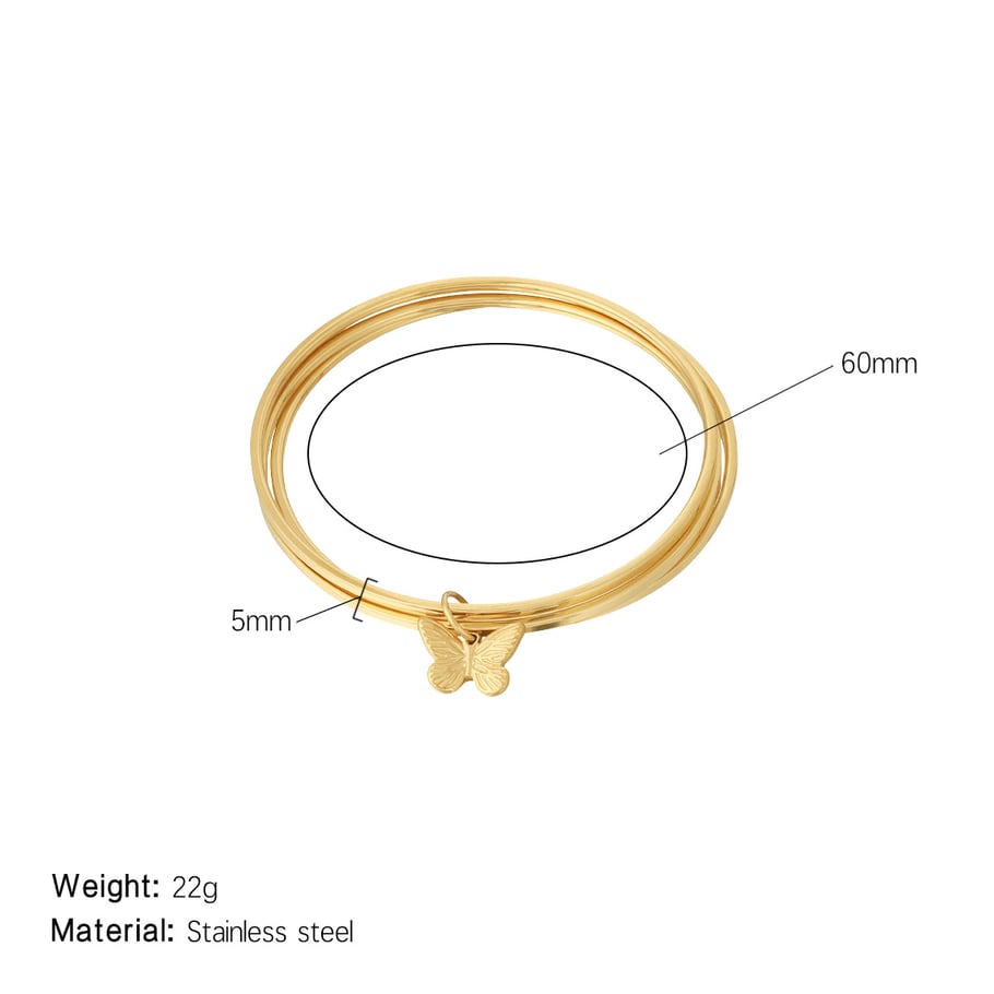 1 Piece Lustrous Series Sweet Butterfly Stainless Steel Gold Color Women's Bangles 