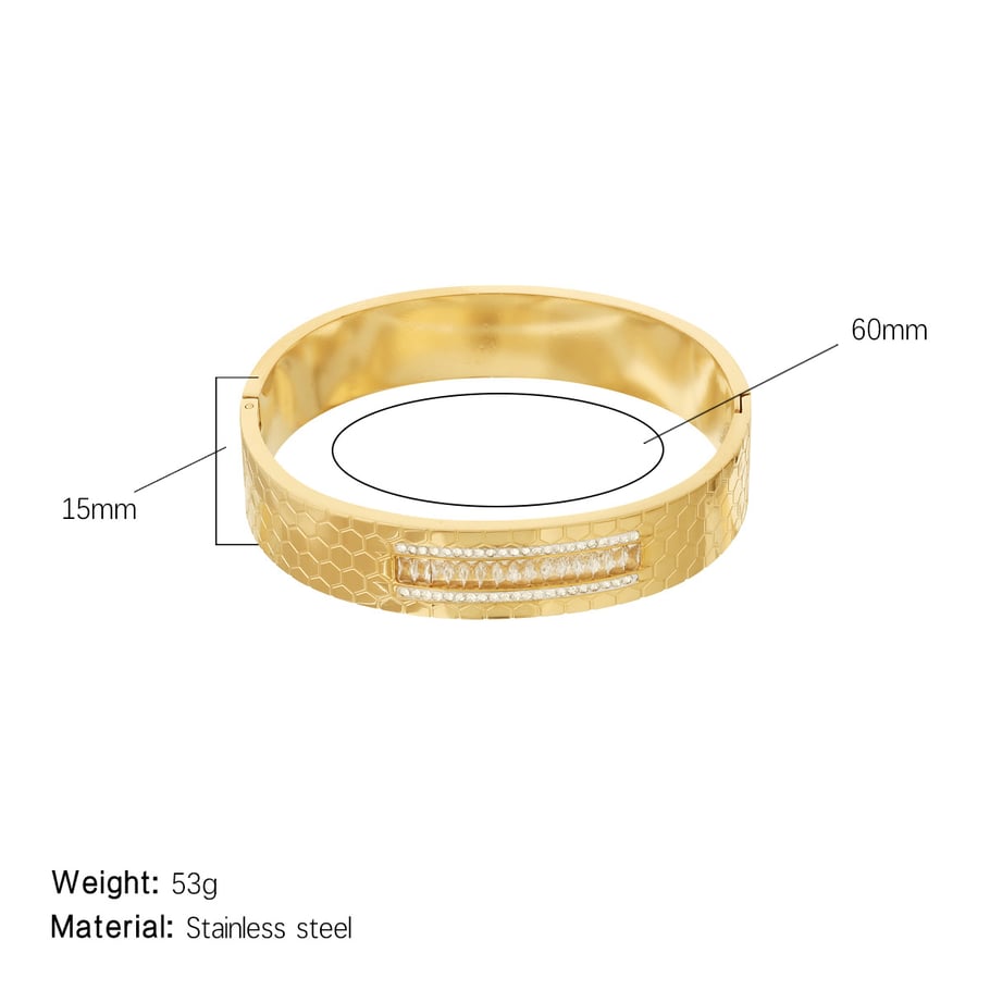 1 Piece Intricate Series Elegant Honeycomb Print Stainless Steel Gold Color Women's Bangles 
