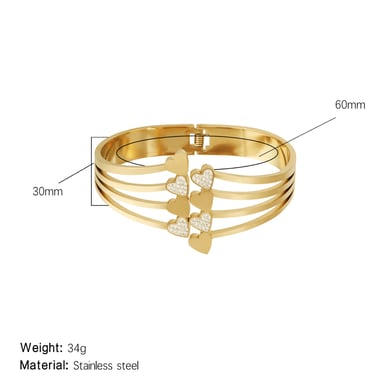 1 Piece Romantic Series Cute Multiple Heart Stainless Steel Gold Color Women's Bangles h5 
