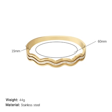1 Piece Glamorous Series Elegant Wave Line Stainless Steel Gold Color Women's Bangles h5 