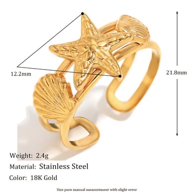 1 Stück Simple Series Vacation Turtle Edelstahl Goldfarben Damen Verstellbare Ringe h5 Bild2