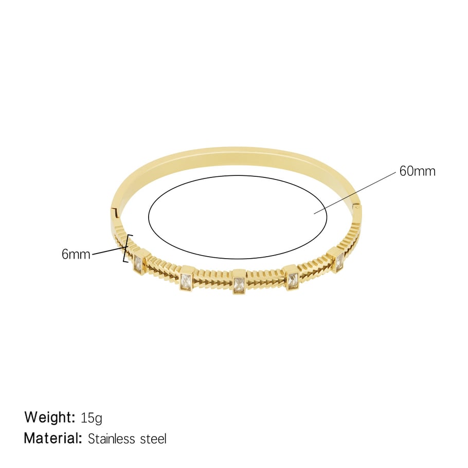 1 Piece Dazzling Series Classic Rectangular Stainless Steel Gold Color Women's Bangles 