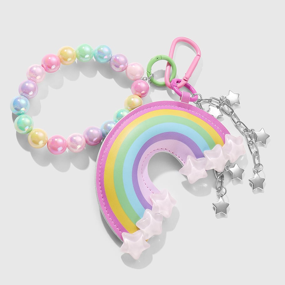 Leather Rainbow & Beaded Chain Women's Bag Charms 
