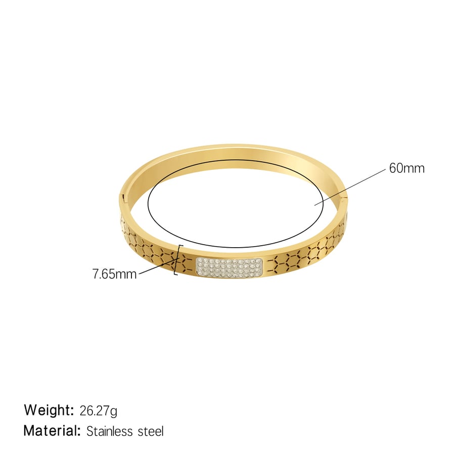1 Piece Modern Series Elegant Hexagon Pattern Stainless Steel Gold Color Women's Bangles 