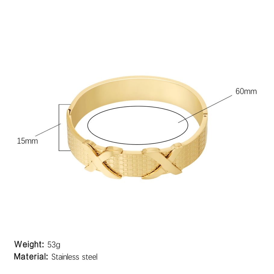 1 Piece Modern Series Classic X Letter Stainless Steel Gold Color Women's Bangles