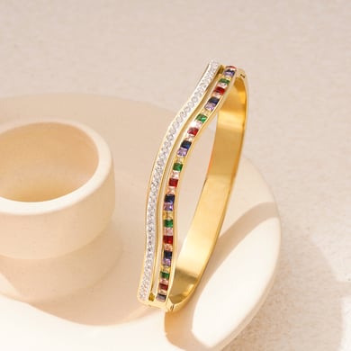 1 Piece Dazzling Series Elegant Mixed Color Curve Stainless Steel Gold Color Women's Bangles h5 Picture2