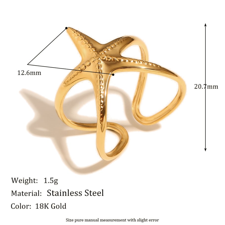 Starfish Stainless Steel Gold Color Adjustable Rings Picture2