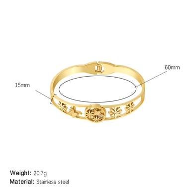 1 Piece Sophisticated Series Natural Flower & Butterfly Stainless Steel Gold Color Women's Bangles h5 