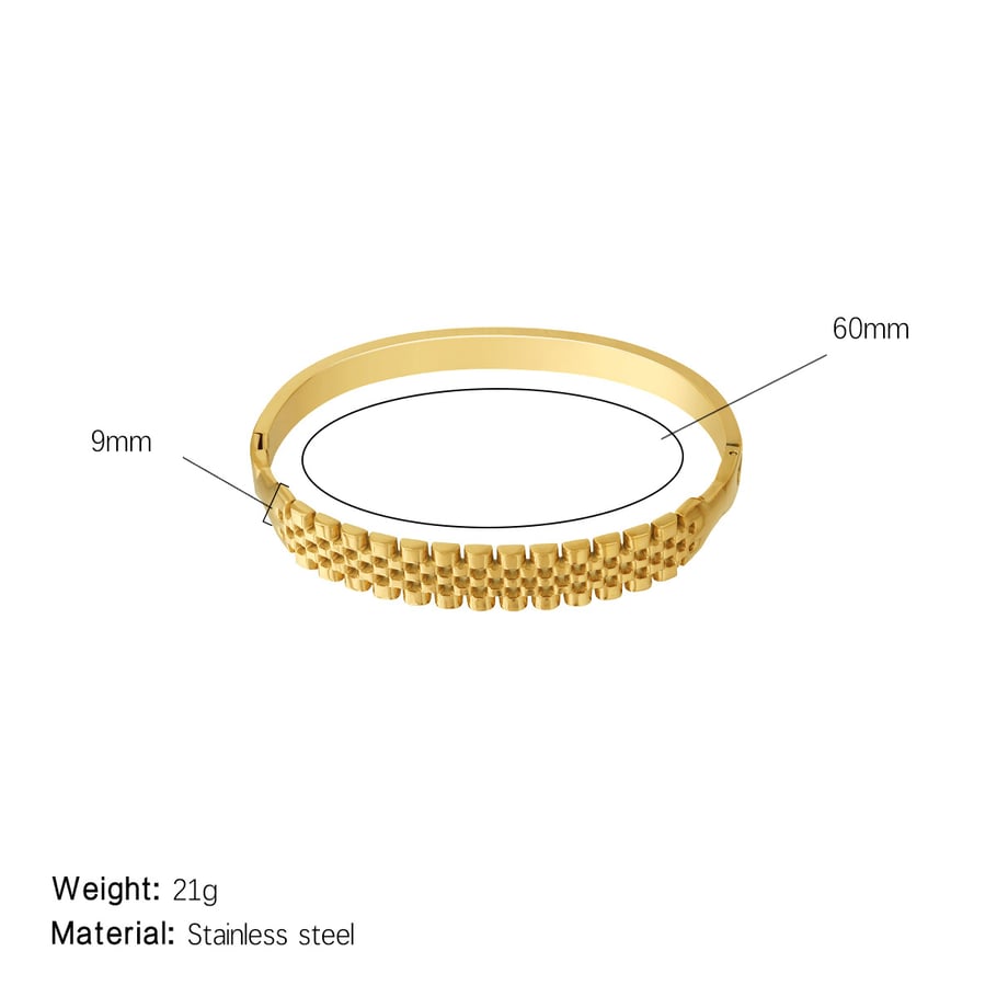 1 Piece Minimalist Series Elegant Rectangular Patchwork Stainless Steel Gold Color Women's Bangles 