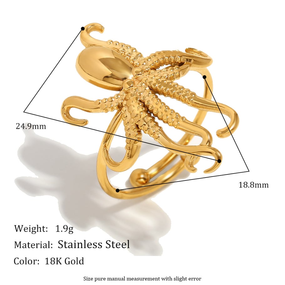 Octopus Stainless Steel Gold Color Adjustable Rings Picture2