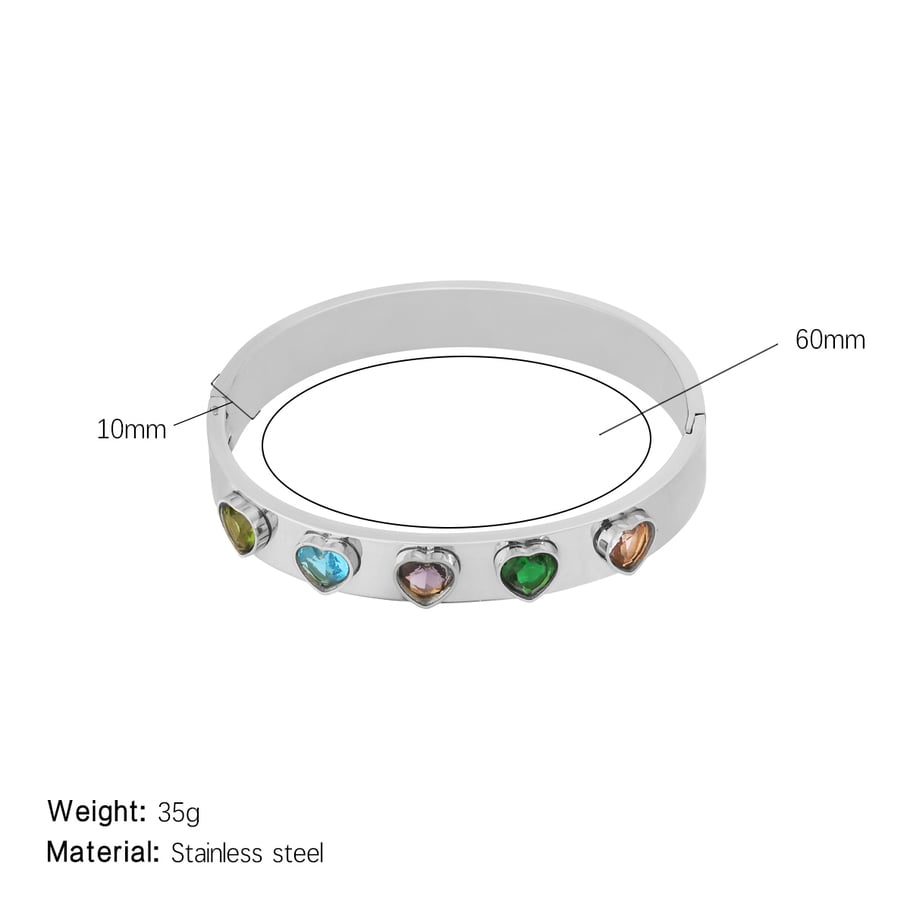 1 Piece Glamorous Series Colorful Heart Shape Stainless Steel Gold Color Women's Bangles 