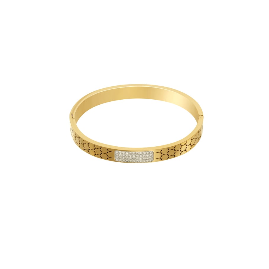 1 Piece Modern Series Elegant Hexagon Pattern Stainless Steel Gold Color Women's Bangles Picture2