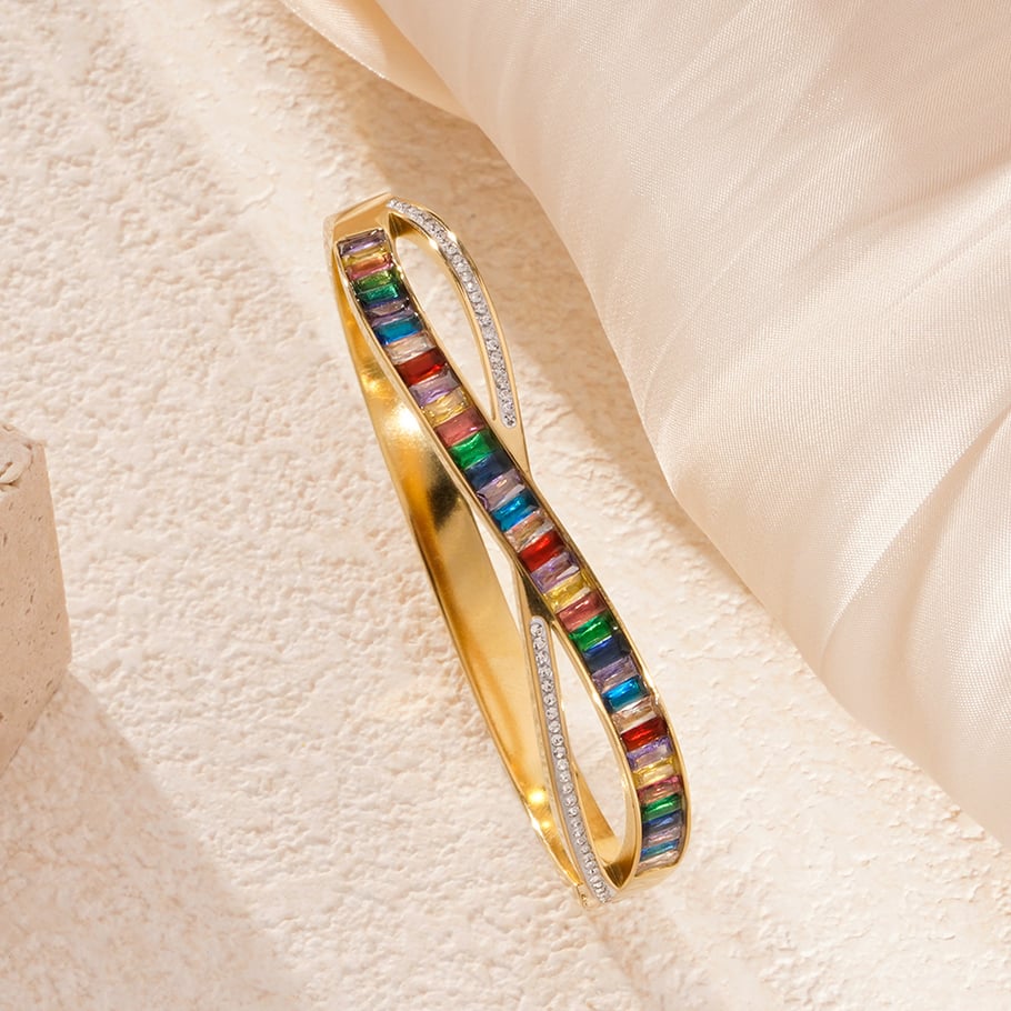 1 Piece Dazzling Series Chic Curve Mixed Color Stainless Steel Gold Color Women's Bangles Picture2