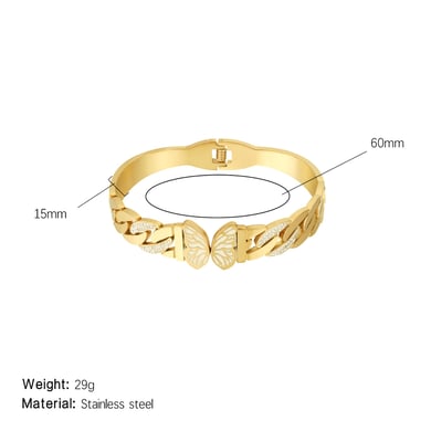 1 Piece Sparkling Series Sweet Butterfly Stainless Steel Gold Color Women's Bangles h5 