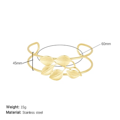1 Piece Exquisite Series Natural Leaf Stainless Steel Gold Color Women's Bangles h5 
