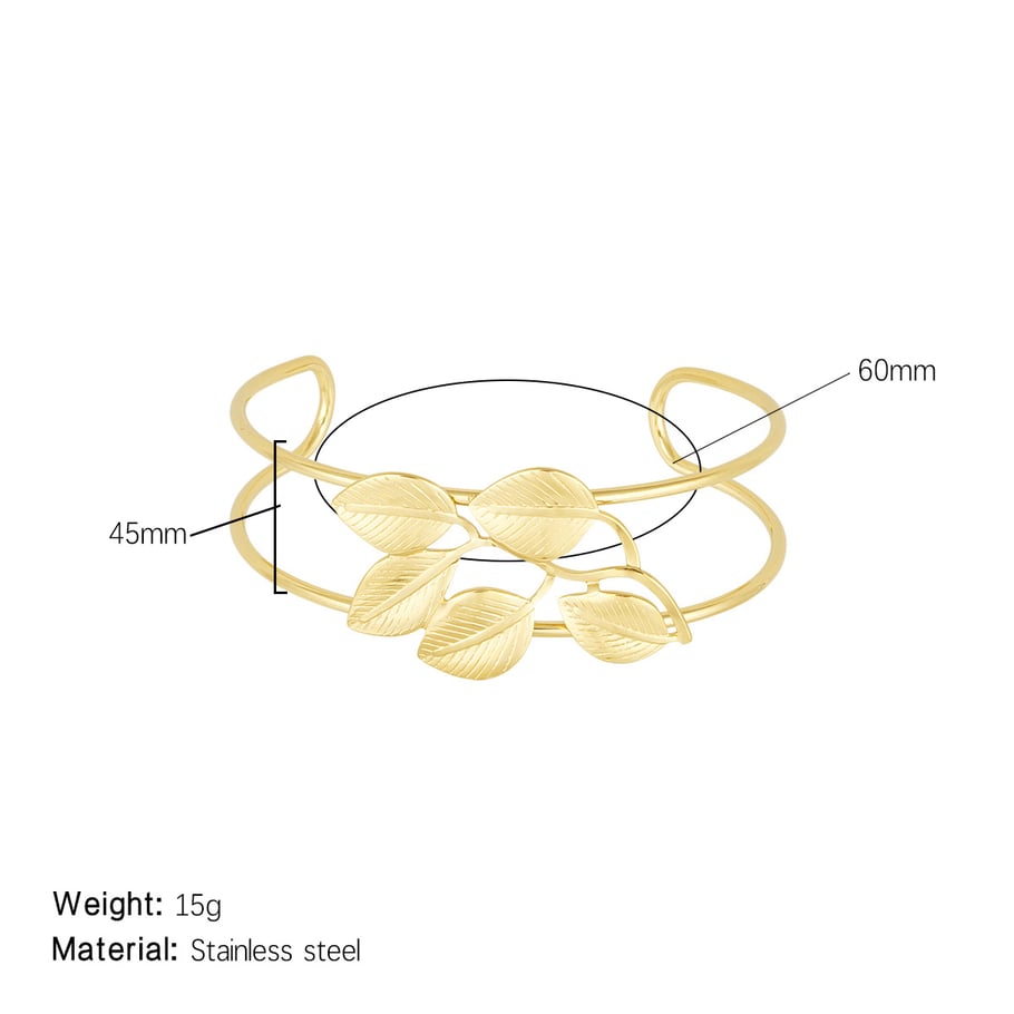 1 Piece Exquisite Series Natural Leaf Stainless Steel Gold Color Women's Bangles 