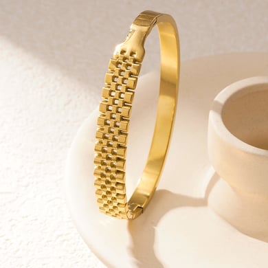 1 Piece Minimalist Series Elegant Rectangular Patchwork Stainless Steel Gold Color Women's Bangles h5 Picture2