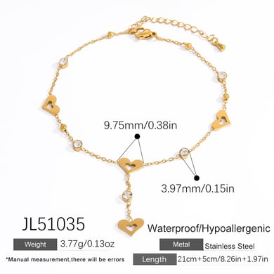 1 Stück Simple Series Simple Heart Edelstahl Goldfarben Damen Fußkettchen h5 
