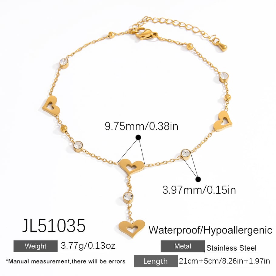 1 Stück Simple Series Simple Heart Edelstahl Goldfarben Damen Fußkettchen 