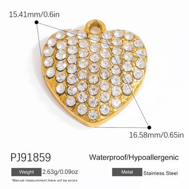 1 Stück Simple Series Retro Herz Edelstahl Goldfarben Strass Damen Anhänger h5 