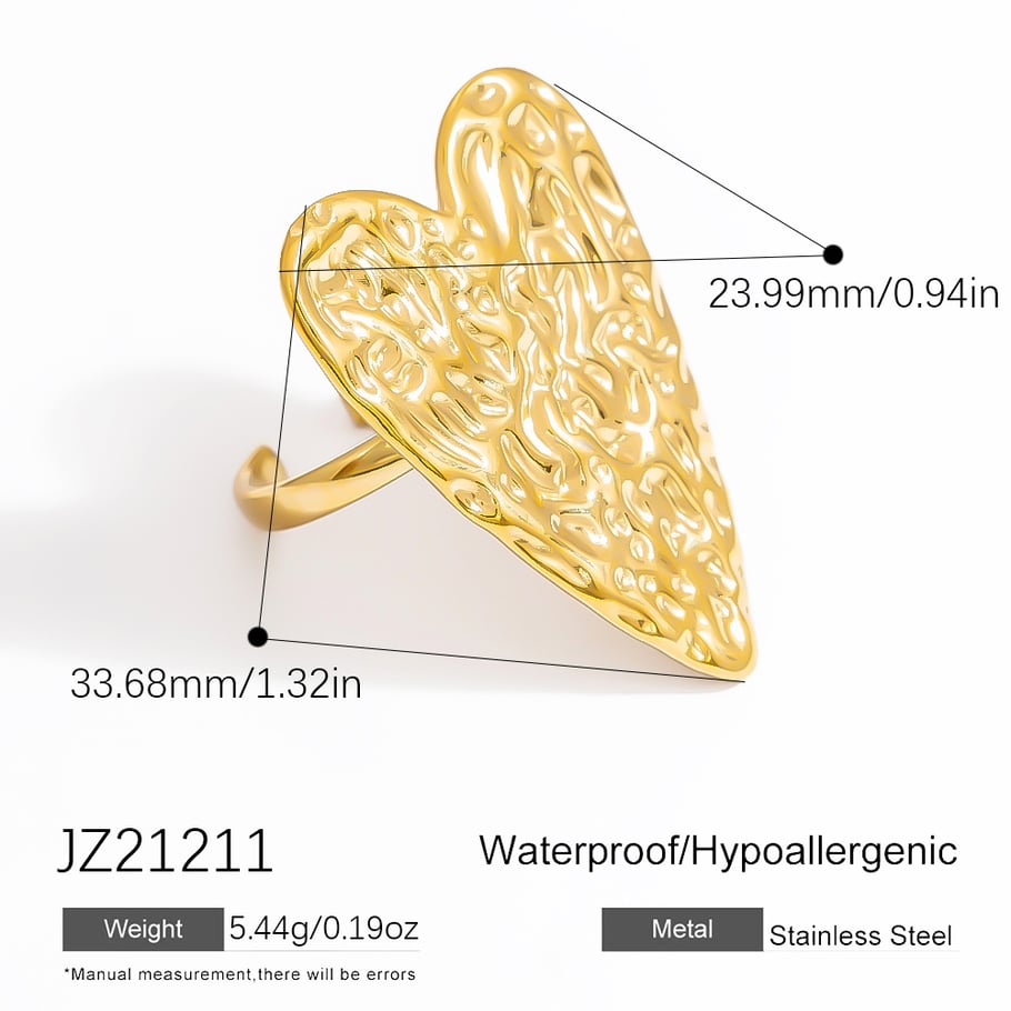 Retro Heart Stainless Steel  Gold Color Adjustable Rings 
