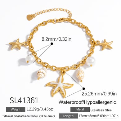 Starfish Stainless Steel Gold Color Charm Bracelets h5 