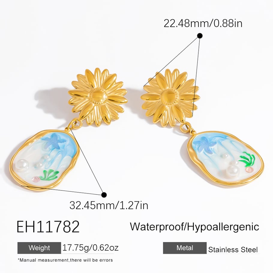 Shell Stainless Steel Gold Color Drop Earrings 