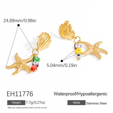 Starfish Stainless Steel Gold Color Drop Earrings h5 
