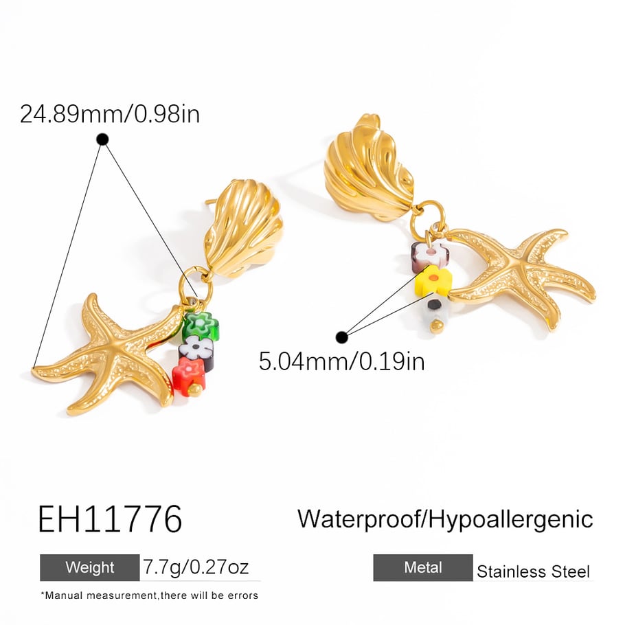 Starfish Stainless Steel Gold Color Drop Earrings 
