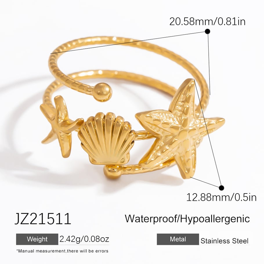 Oceanic Stainless Steel Gold Color Adjustable Rings 