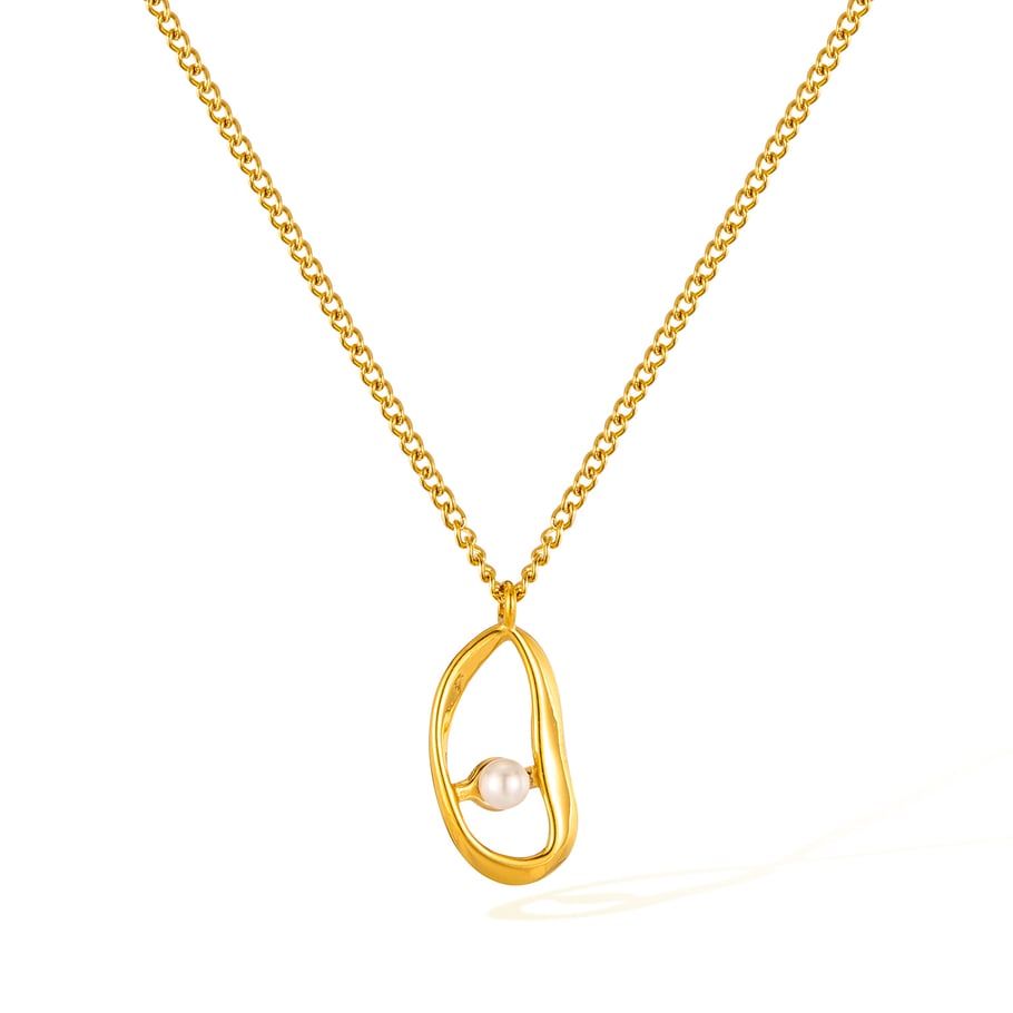 1 Piece Sophisticated Series Daily Irregular Oval Stainless Steel Gold Color Women's Pendant Necklaces