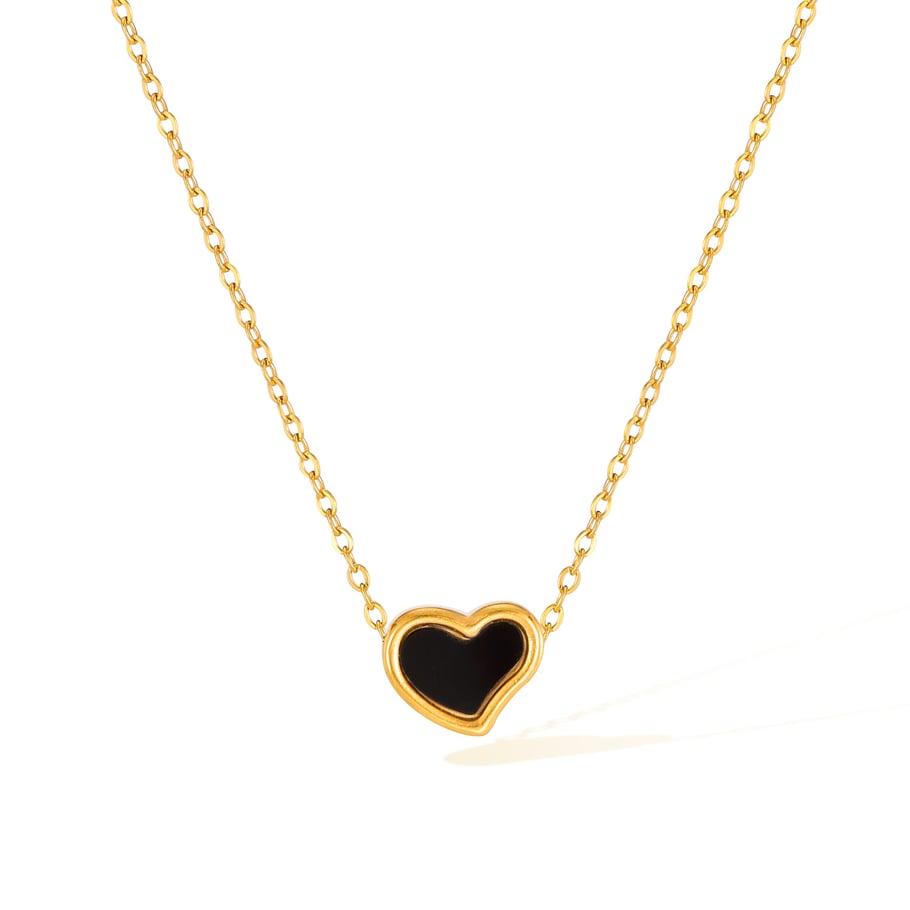 1 Piece Simple Series Daily Black Heart Stainless Steel Gold Color Women's Pendant Necklaces