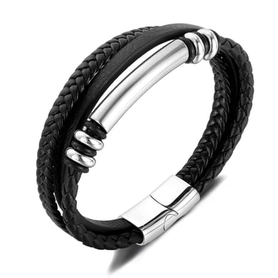1 Piece Industrial Series Punk Cylinder Three-layers Stainless Steel Men's Bracelets h5 