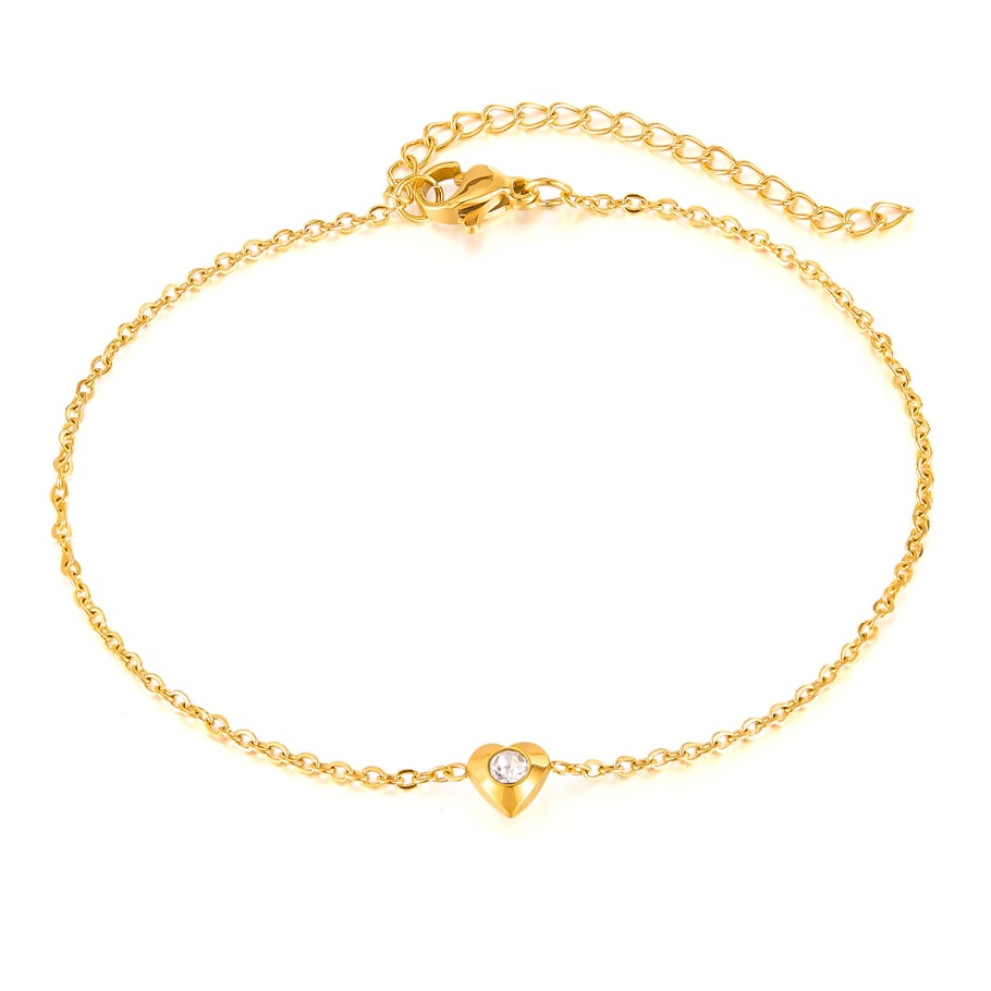 1 Piece Versatile Series Vacation Heart Stainless Steel Gold Color Women's Anklets h5Picture2