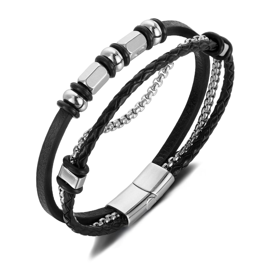 1 Piece Simple Series Sleek Punk Rectangular Stainless Steel Men's Bracelets 